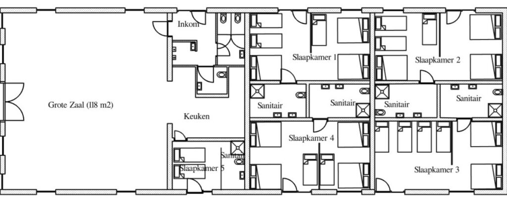 Plan van de vakantiewoning met details van de slaapkamers